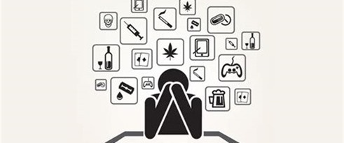 man with headful of compentating addictions